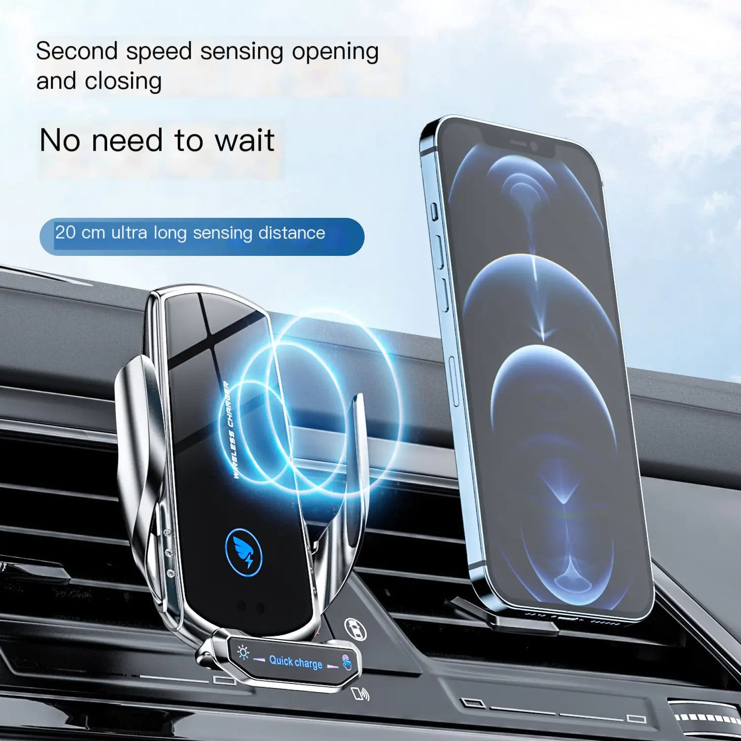 Car Mount Wireless Charger with Auto-Sensing Design