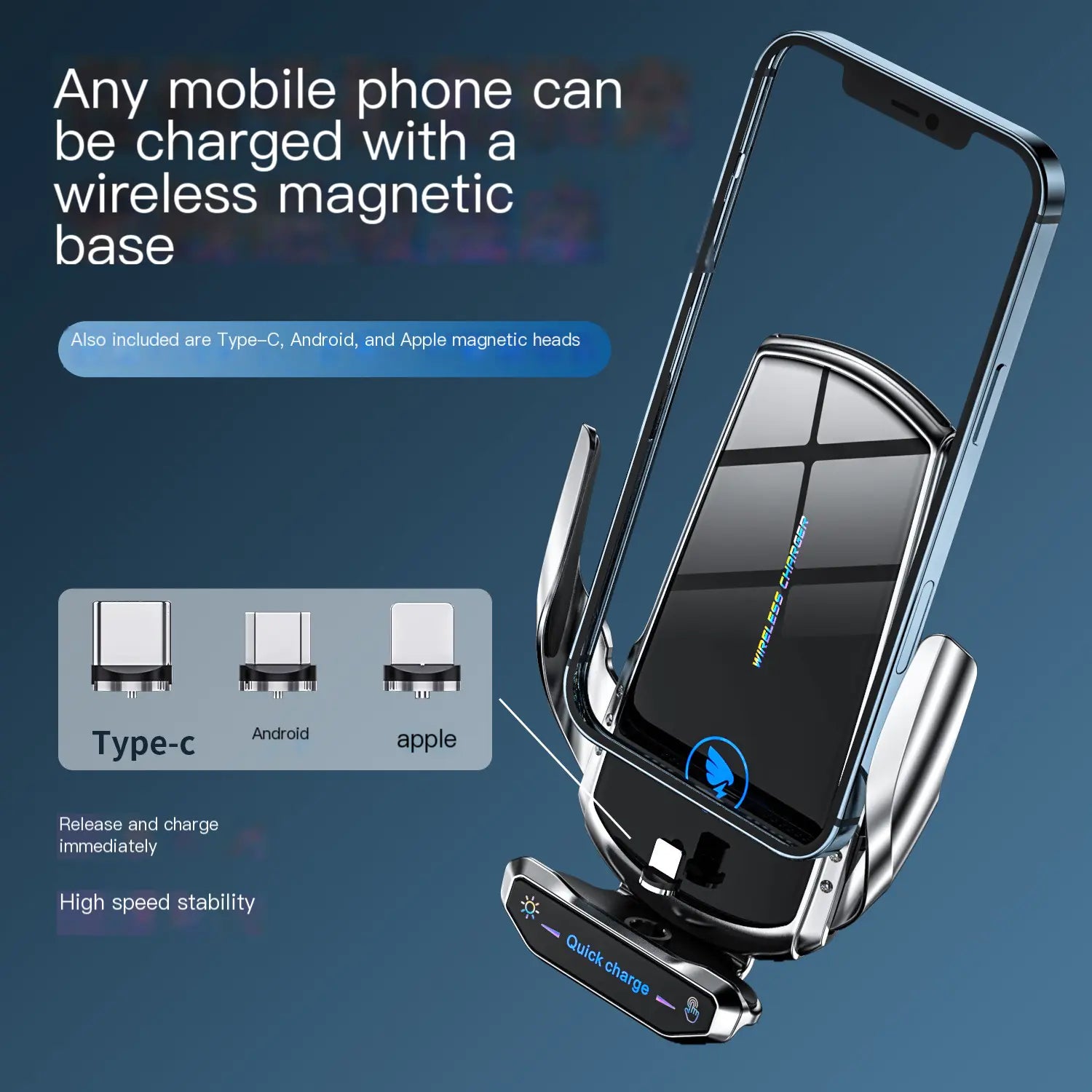 Car Mount Wireless Charger with Auto-Sensing Design