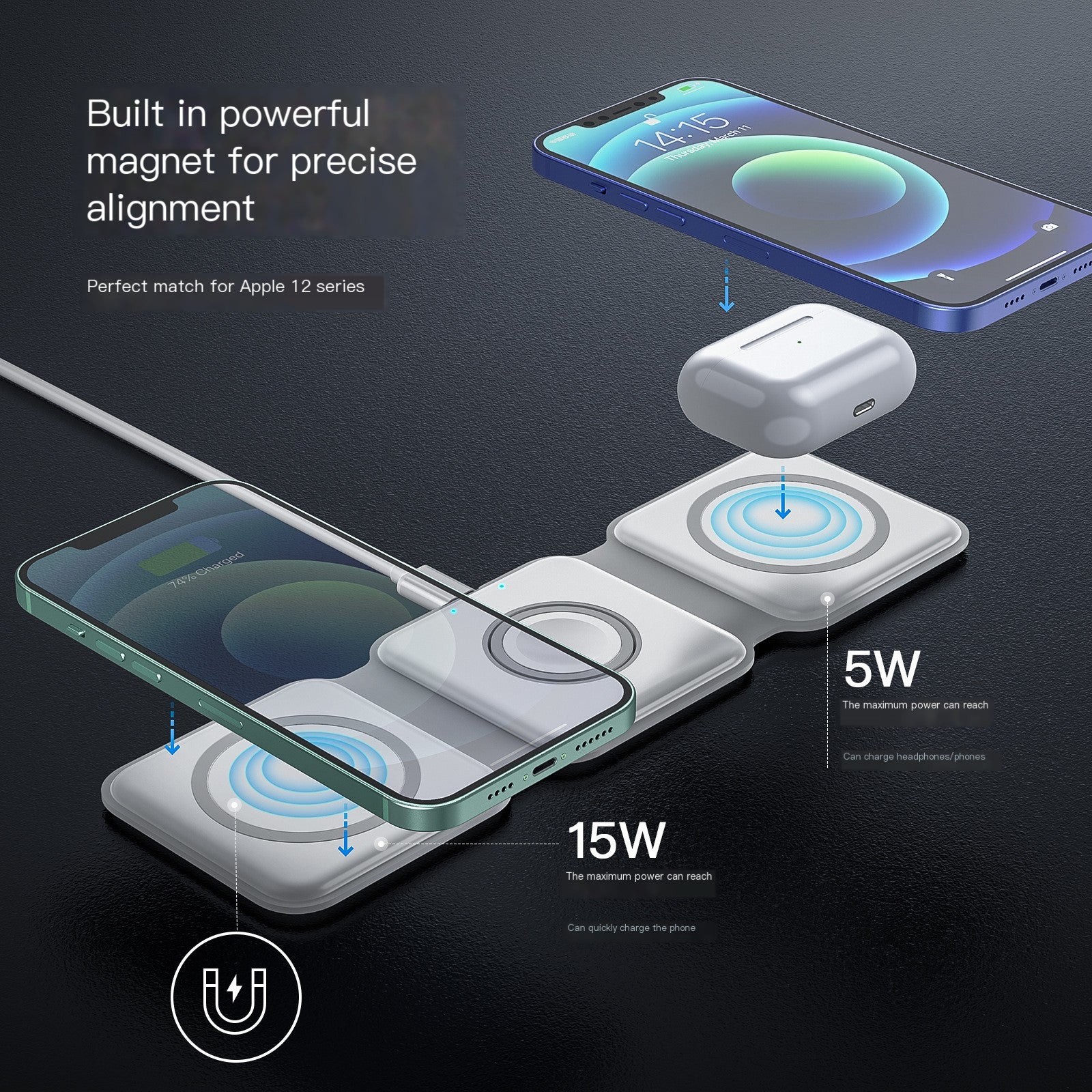 3-in-1 Foldable Magnetic Wireless Charger for Apple